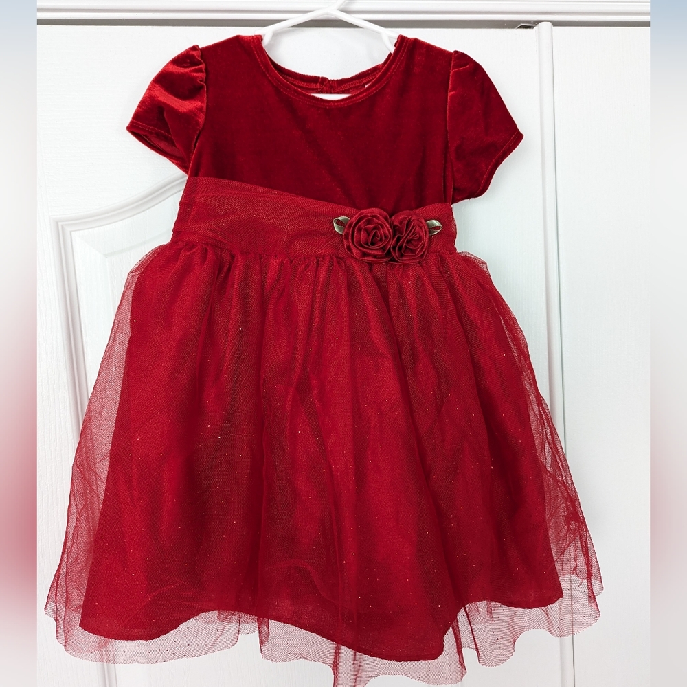 Christmas Dress 4T Bright Red Girls Holiday Sparkle Party Dress Tulle Velvet